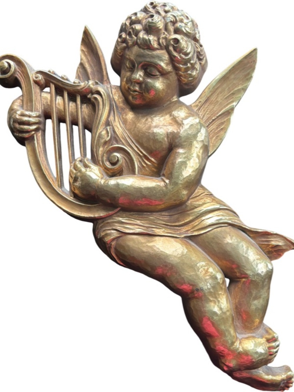 Vintage MCM Syroco Cherub Playing Lyre Harp 17-1/2” Décor Wall Hanging